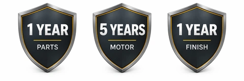 Parts: 1 year. Motor: 5 years where applicable. Finish: 1 year.