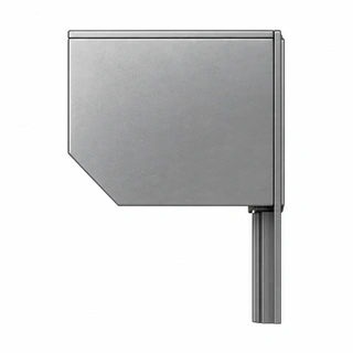 Side profile of a hurricane shutter housing with a 45-degree lower front corner