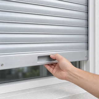 Hand lifting a hurricane shutter with spring-assisted manual operation