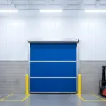 Blue roll up door installed in a warehouse loading area, providing durable and smooth operation for daily facility use