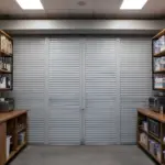 “Coffee shop storage area with closed Roll Up Counter Door securing ingredients and equipment”