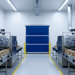 “Roll Up Bug Door used in a food storage and handling room to help maintain clean airflow and protect ingredients from pests.”