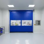 Blue roll up door used for controlled access inside clean room environment