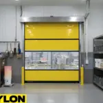 Roll-up vinyl door used in a dairy farm preparation area where access and cleanliness must work together