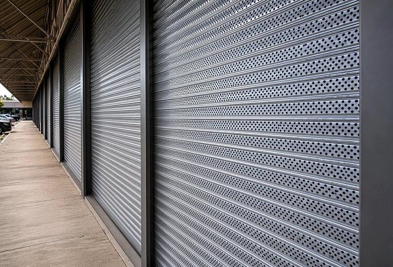 Industrial ventilated roll up door for stores