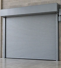 Fire-rated steel roll-up door in a building fire wall opening